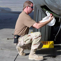 military safety boots on the flight line
